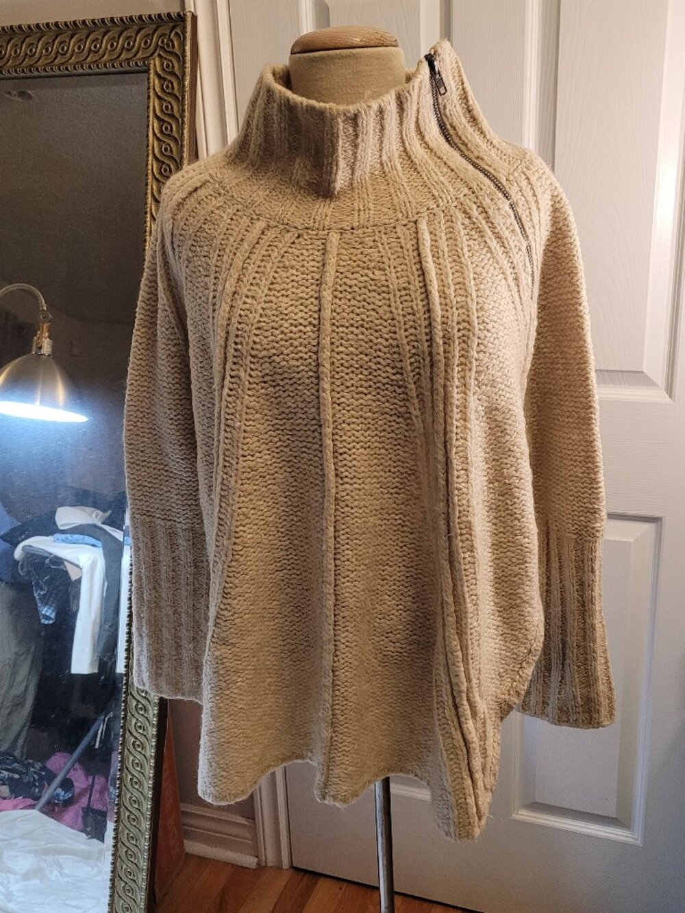 Free People Zip Split Pullover Poncho Sweater
